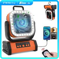 Portable 30000mAh Rechargeable Camping Fan with LED Light, Remote Control, 4 Wind Speeds, Ideal for Camping, Fishing, Traveli...