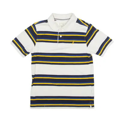 NAUTICA Polo Shirt White Striped Short Sleeve Boys L