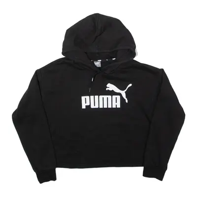 PUMA Relaxed Fit Cropped Hoodie Black Pullover Womens XS