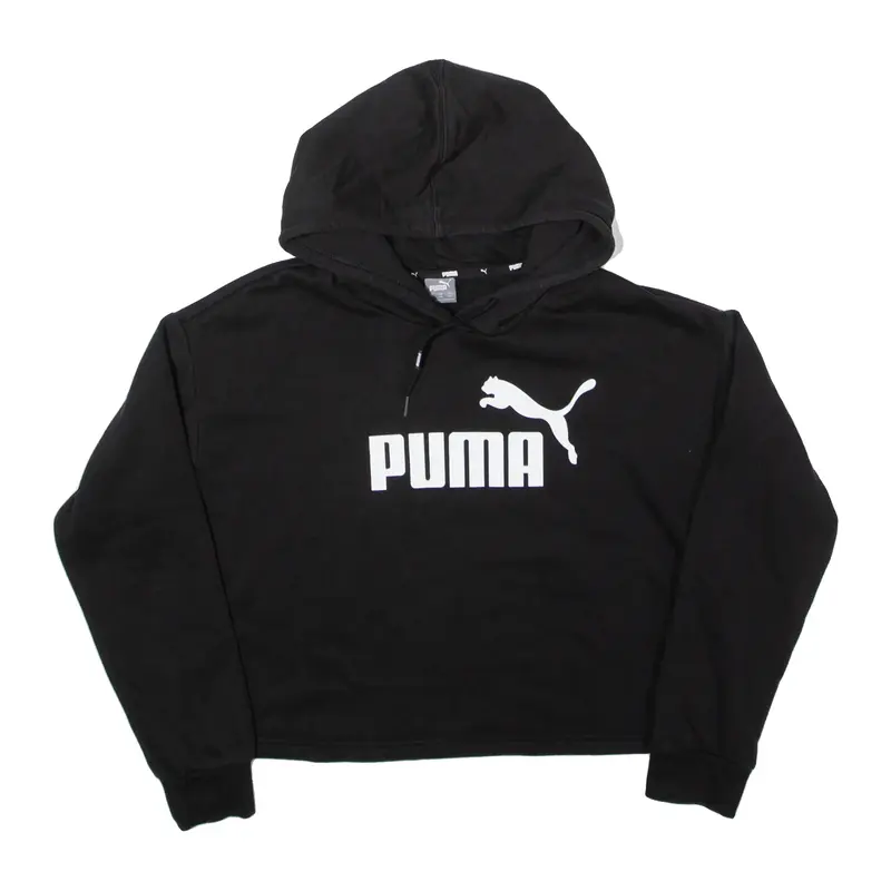 PUMA Relaxed Fit Cropped Hoodie Black Pullover Womens XS