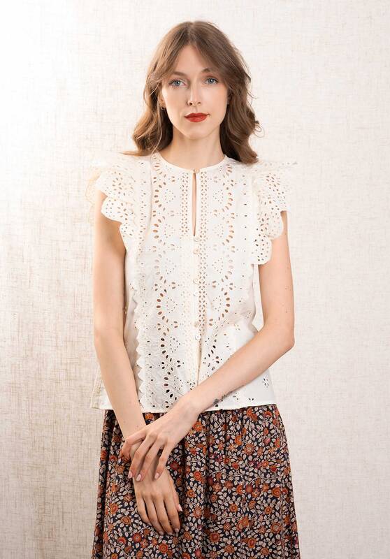 Blouse Lainey Emb Aw24-035 Cream | Color: CREAM | Size: S