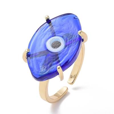 Lampwork Oval with Evil Eye Open Cuff Ring
