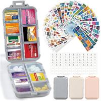 14 Grids Travel  Organizer Box with 415-  Name Labels - Pocket Daily  Case Container Kit - Travel Medication Holder Dispenser...