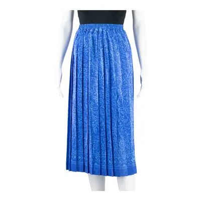LESLIE FAY Midi Pleated Skirt Blue 90s Satin Floral Womens M