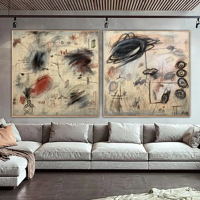 Abstract Oil Painting Canvas Beige Wall Art Neutral Artwork Diptych Painting Contemporary Wall Art Commission Painting | FUTU...