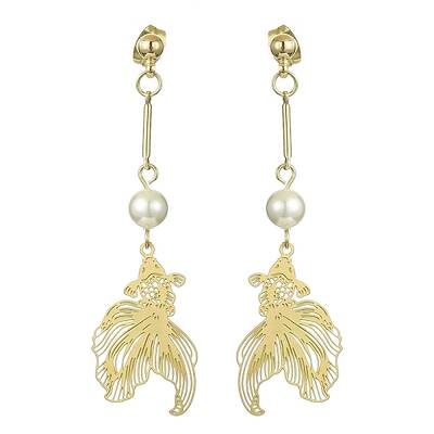 201 Stainless Steel Filigree Goldfish Dangle Stud Earrings