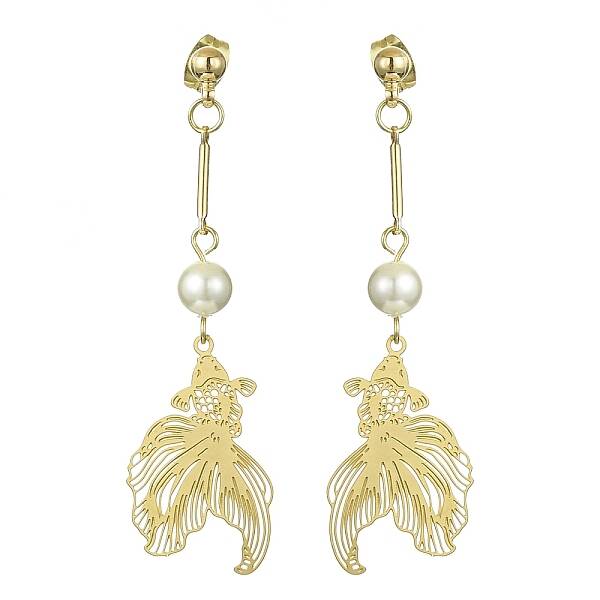 201 Stainless Steel Filigree Goldfish Dangle Stud Earrings