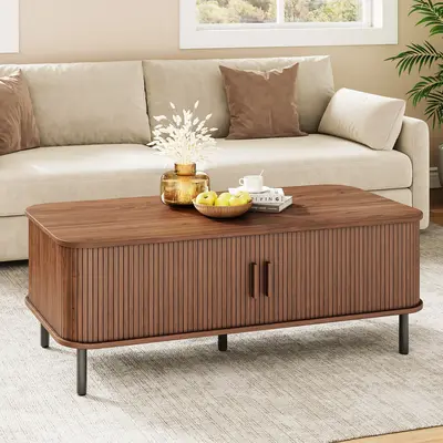 【FallDealsForYou】ONBRILL Fluted Coffee Table with Storage, 47.2\