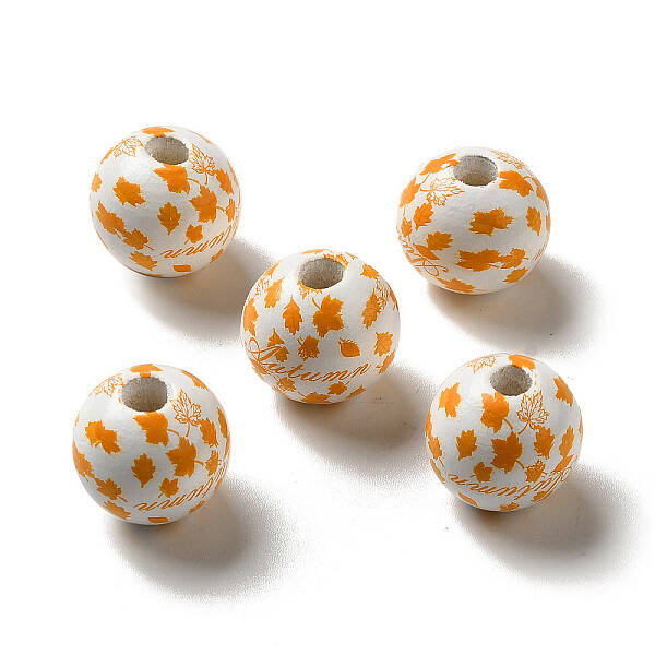Thanksgiving Day Printed Maple Leaf Wood European Beads