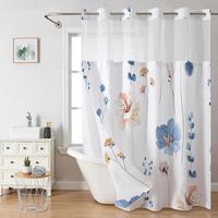 Floral Pattern Shower Curtain, 1 Count Waterproof Pastel Bathroom Curtain with Snap in Liner, Bathroom Decor Supplies for Hom...