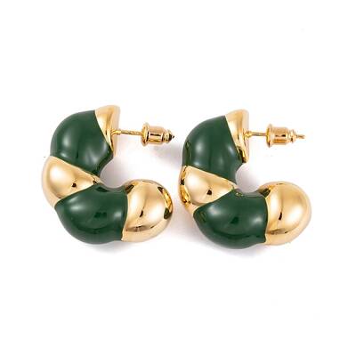 C-Shaped Brass Enamel Stud Earrings for Women