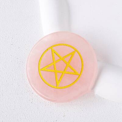 Natural Rose Quartz Carved Healing Flat Round Stone