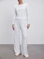 Two-piece Set Women's Ditsy Floral Print Top & Pants Pyjama, Casual Comfy Pastel Long Sleeve Top & Baggy Trousers Pj Set, Sle...