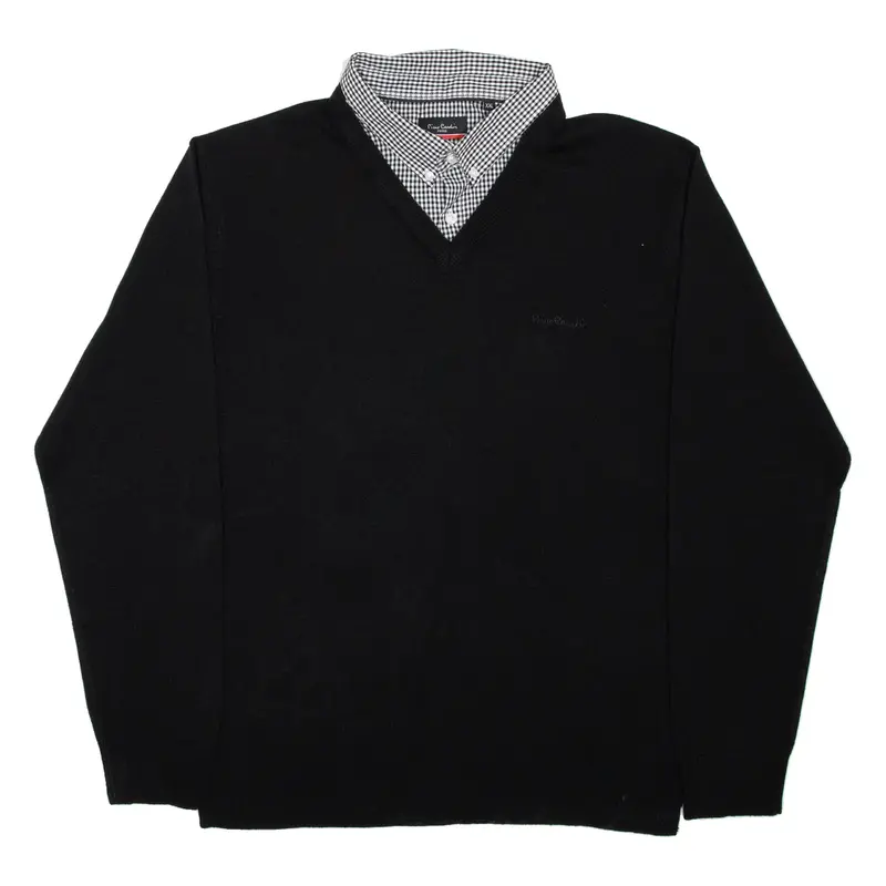 PIERRE CARDIN Mens Jumper Black Collared Tight Knit 2XL