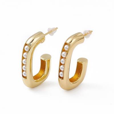 Plastic Pearl Beaded Oval Stud Earrings