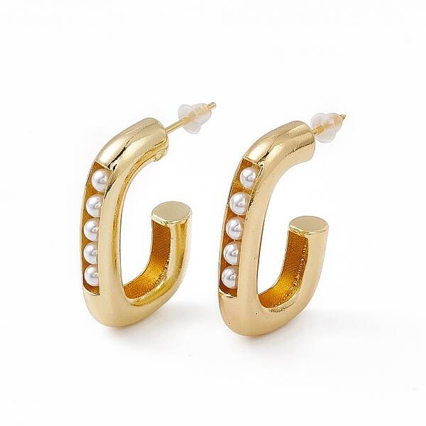 Plastic Pearl Beaded Oval Stud Earrings