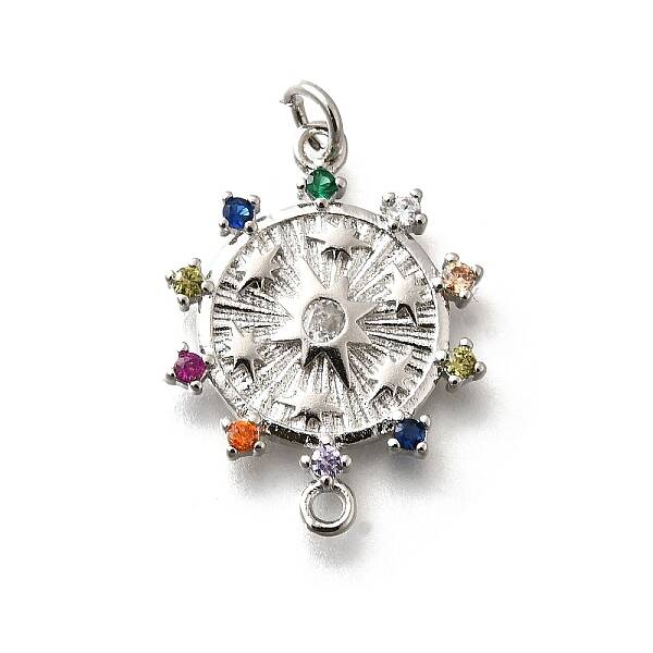 Brass Colorful Cubic Zirconia Sun Connector Charms