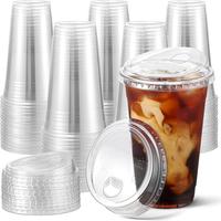 16oz-24oz Crystal Clear Plastic Cups with Strawless Sip-Lids – BPA-free, disposable cups with lids, ideal for iced coffee a...
