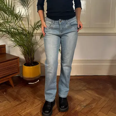 One 5 One Embroidered Jeans - 30W UK 8 Blue Cotton