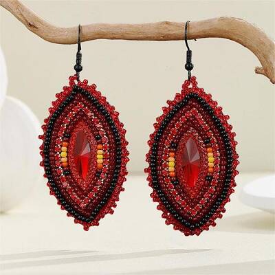 Bohemian Style Glass Bead Handmade Horse Eye Dangle Earrings for Women