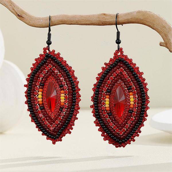 Bohemian Style Glass Bead Handmade Horse Eye Dangle Earrings for Women