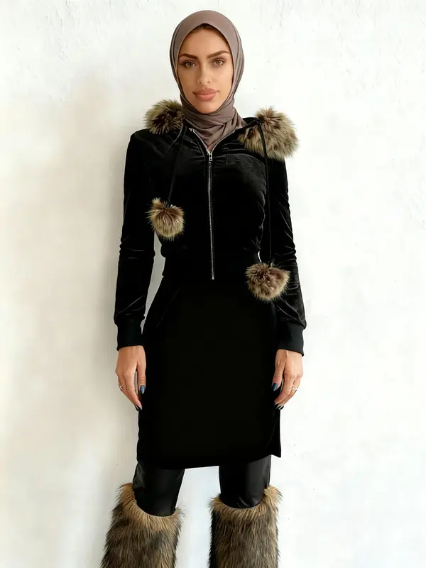 Women's Vintage Faux Fur Patchwork Velvet Zipper Casual Jacket, Warm Winter Outerwear Coat, Stylish Street Fashion for Women