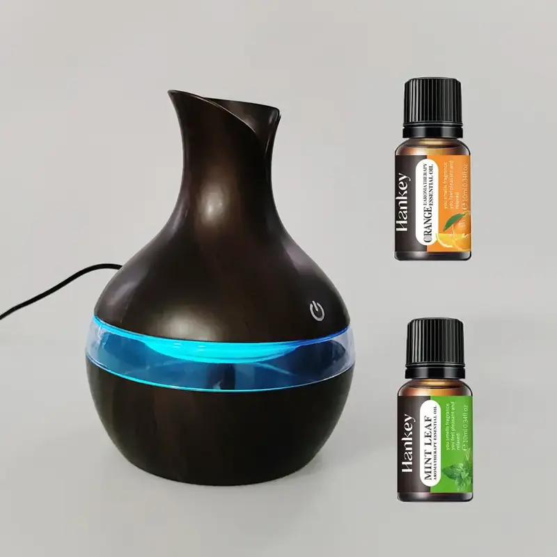 300ml Wooden Air Humidifier & Aroma Diffuser with 2 Essential Oils, USB Essential Oil Diffuser and Aromatherapy Machine for H...