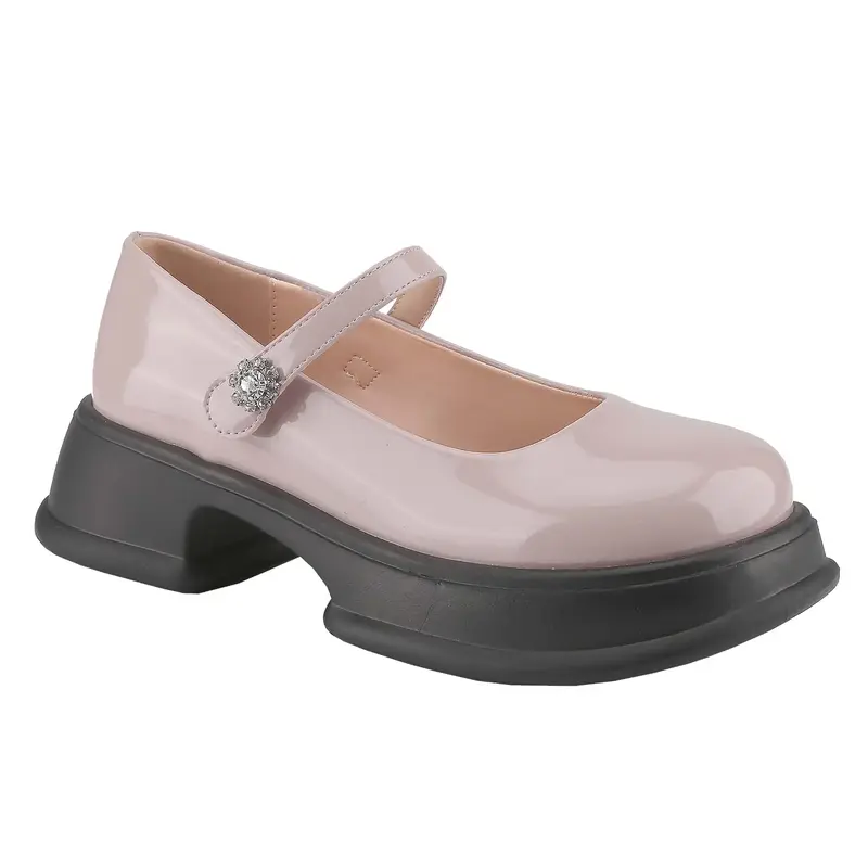 Belovely Womens Platform Chunky Heel Loafers Classic Round Toe Slip On, Oxfords Shoes with Rhinestone On Strap Girl Walking S...