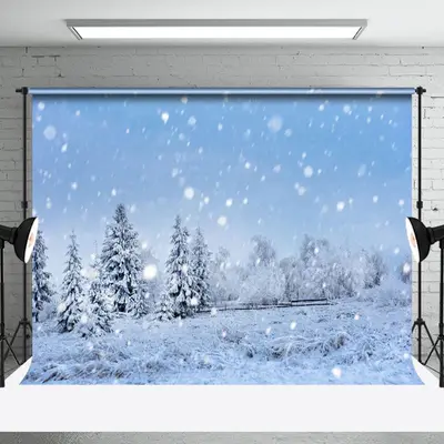 Snowing Heavily In The Pine Forest Photo Backdrop - Aperturee