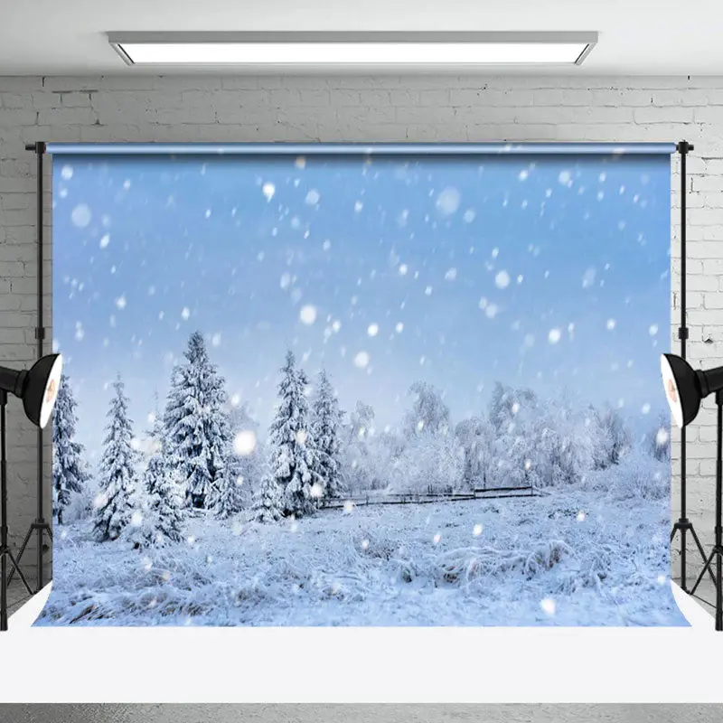 Snowing Heavily In The Pine Forest Photo Backdrop - Aperturee
