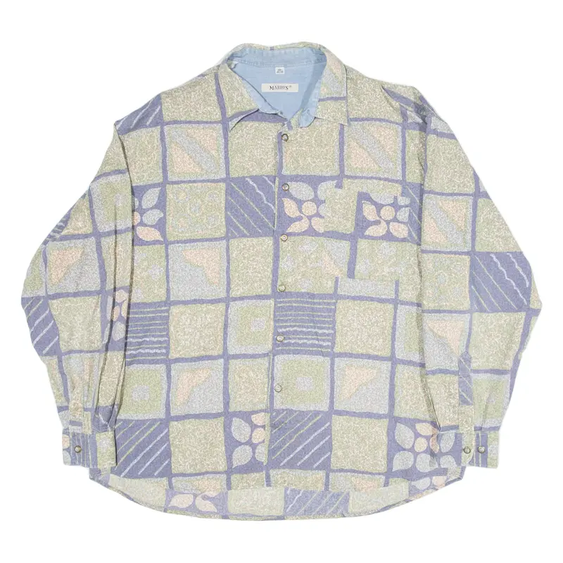 MARIOS Mens Shirt Blue Crazy Pattern Long Sleeve 2XL