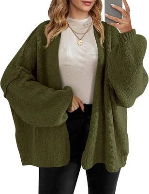 Womens Oversized Cardigan Sweaters Open Front Chunky Knit Casual Long Lantern Sleeve Fall Sweater Coats