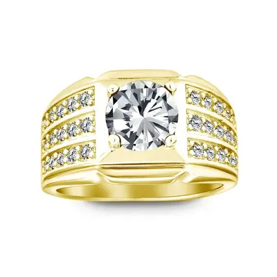 10K Gold 2CT Round Shaped Moissanite Personalized Engraving Ring