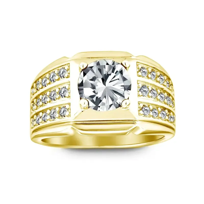 10K Gold 2CT Round Shaped Moissanite Personalized Engraving Ring