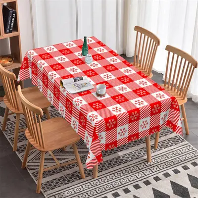 Red Snowflake Plaid Christmas Tablecloth For Kitchen - Aperturee