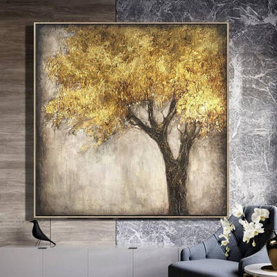 Extra Large Original Abstract Tree Paintings On Canvas Gold Nature Fine Art Modern Wall Art | GOLDEN TREE