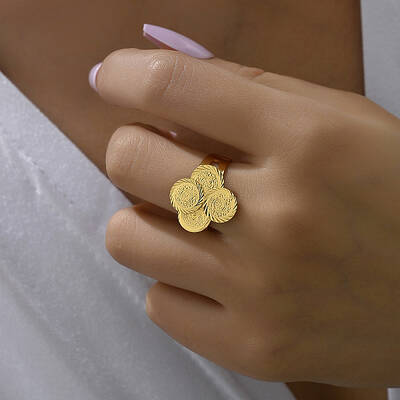 Fashionable Abstract Vintage Coin Design Gold Plated Women's Ring.