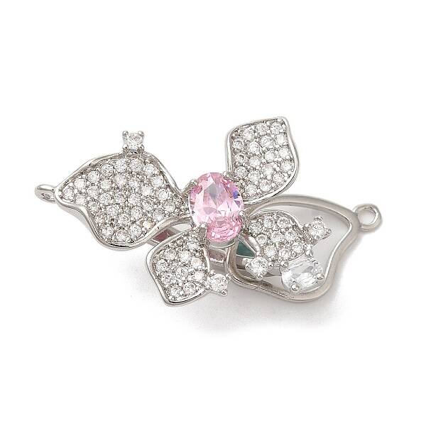 Flower Brass Micro Pave Cubic Zirconia Fold Over Clasps