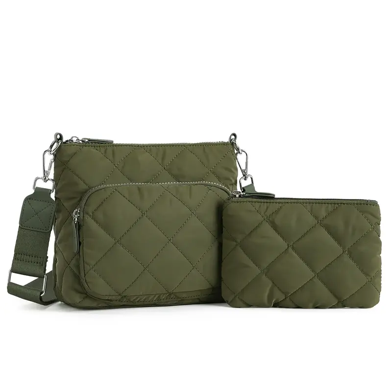 WESTBRONCO fallfreshness Puffer Quilted Crossbody Shoulder Bag for Women with Multi Zipper Pockets & Card Slots Nylon Purses ...