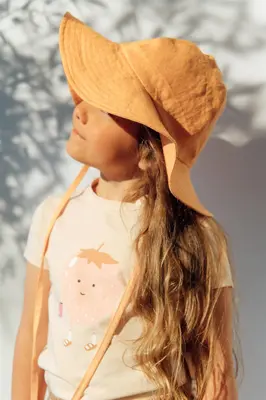 Girl's linen sunhat - Orange | Size: 4-6 y (56/58cm)