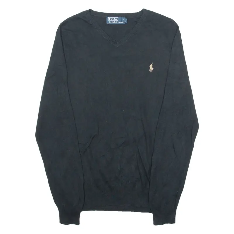 POLO RALPH LAUREN Mens Jumper Black V-Neck Tight Knit S