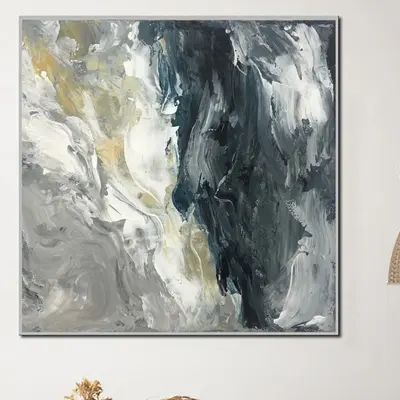 Large Abstract Painting Expressionist Art On Canvas Original Gray Painting Contemporary Art Silver Painting Living Room Wall ...