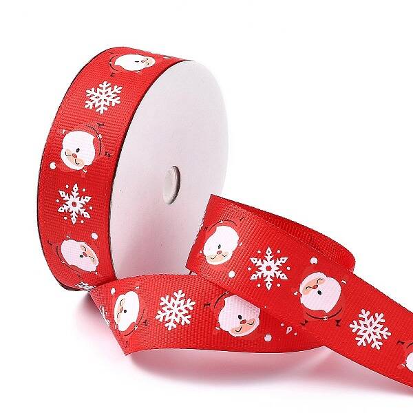 20 Yards Christmas Santa Claus Printed Polyester Grosgrain Ribbons