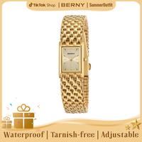 BERNY Gold Watch for Women Vintage Ladies Square Quartz Wristwatch All Stainless Steel Womens Dainty Tiny Old Money Goldwatch...