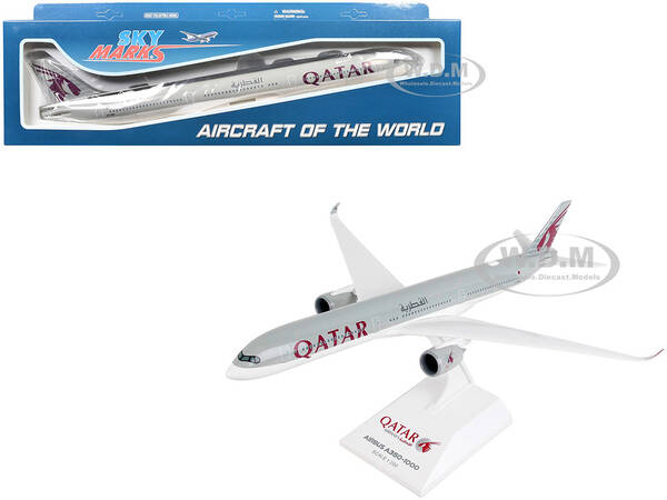 Airbus A350-1000 Commercial Aircraft Qatar Airways (A7-ANA) Gray with Tail Graphics (Snap-Fit) 1/200 Plastic Model by Skyma...