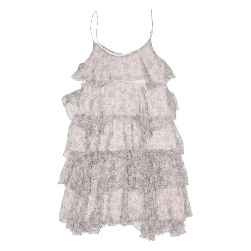 GUESS Tiered Day Dress Grey Crazy Pattern Viscose Sleeveless Short Womens UK 8