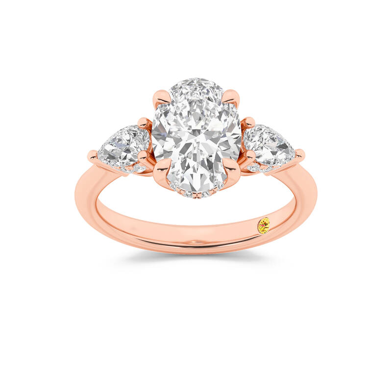 Celestia Three Stone Hidden Halo Oval Lab Grown Diamond Engagement Ring | 14K Rose Gold 4 1/6 CT. TW.
