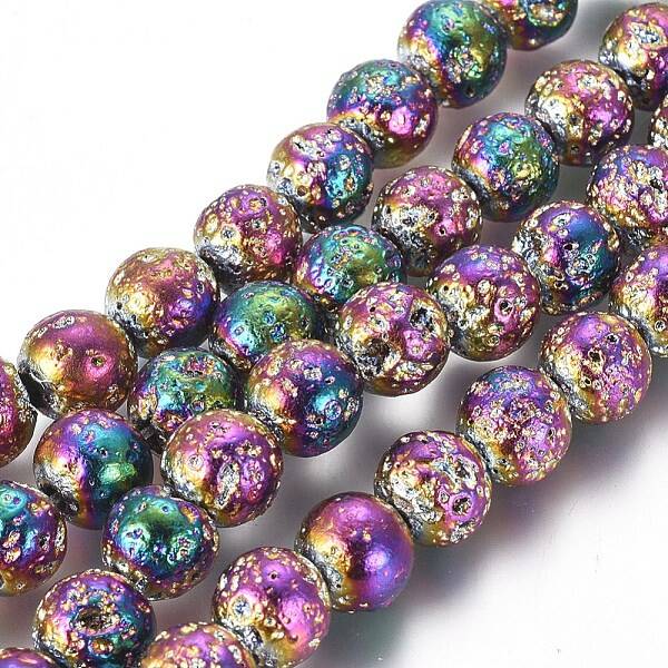 Electroplated Natural Lava Rock Beads Strands