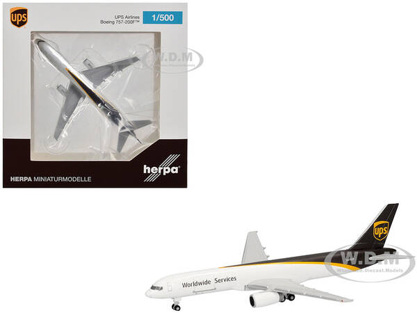 Boeing 757-200F Commercial Aircraft UPS Worldwide Service (N475UP) White with Brown Tail 1/500 Diecast Model Airplane by He...