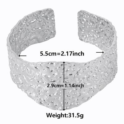 Non-Tarnish Vintage Hammered 304 Stainless Steel Cuff Bangles for Women